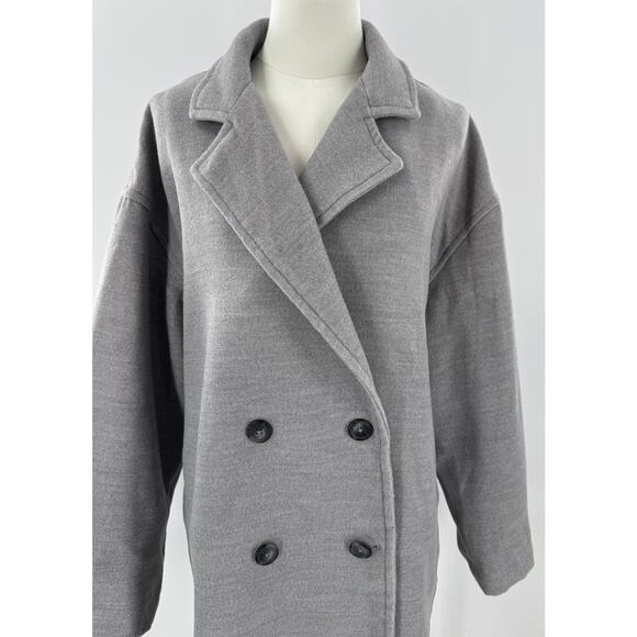 Free People Hannah Gray Coat Slouchy Double Breasted Pea Coat Blazer Medium - Picture 1 of 10